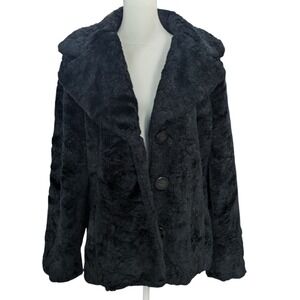 Braetan Faux Fur Coat L Black 3-Button Wide Notched Collar Pockets Satin-Lined